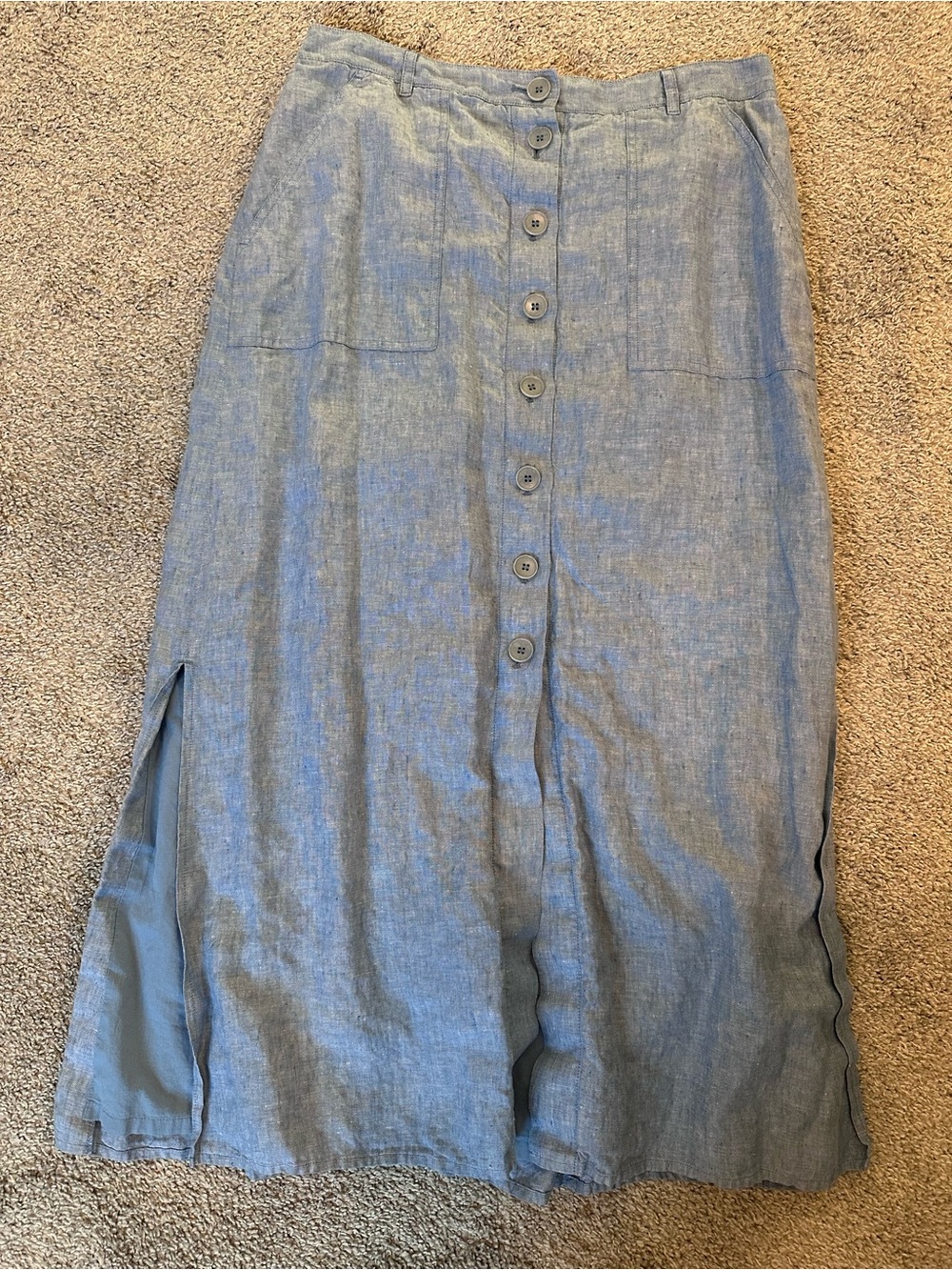 Talbots Button-Front Light Blue Linen Blend Maxi Skirt